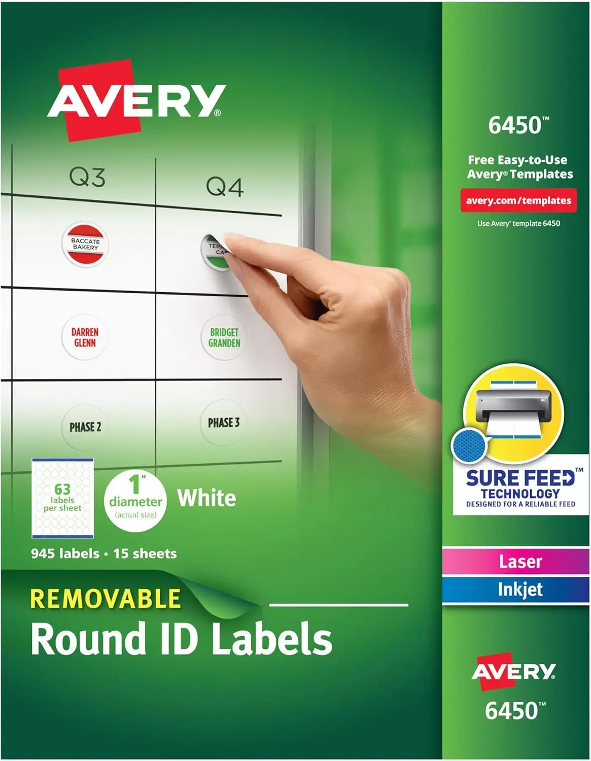 

1" Round Labels for Organization, Removable White Circle Stickers with Sure Feed for Inkjet Printers