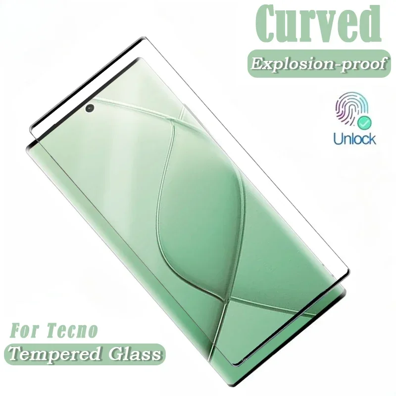 3D Curved Fingerprint Unlock Screen Protectors For Tecno Spark 30 20 Pro Plus Full Glue Tempered Glass for Tecno Camon 30S Pro