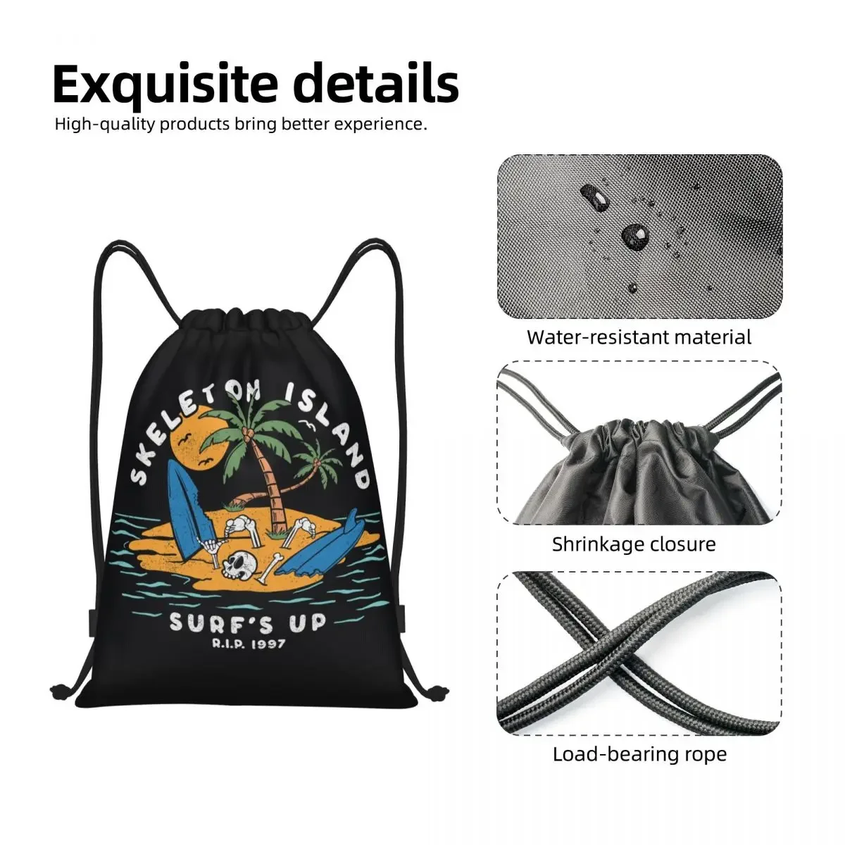 Custom Skull Surfing Drawstring Bags Women Men Lightweight Beach Seaside Surfer Sports Gym Storage Backpack