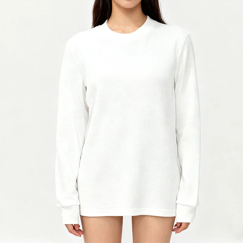 

INS Autumn Women 2000s Vintage Simple O Neck Fashion T-shirt American Pure White Round Neck Casual Basic Lazy Long Sleeved Shirt