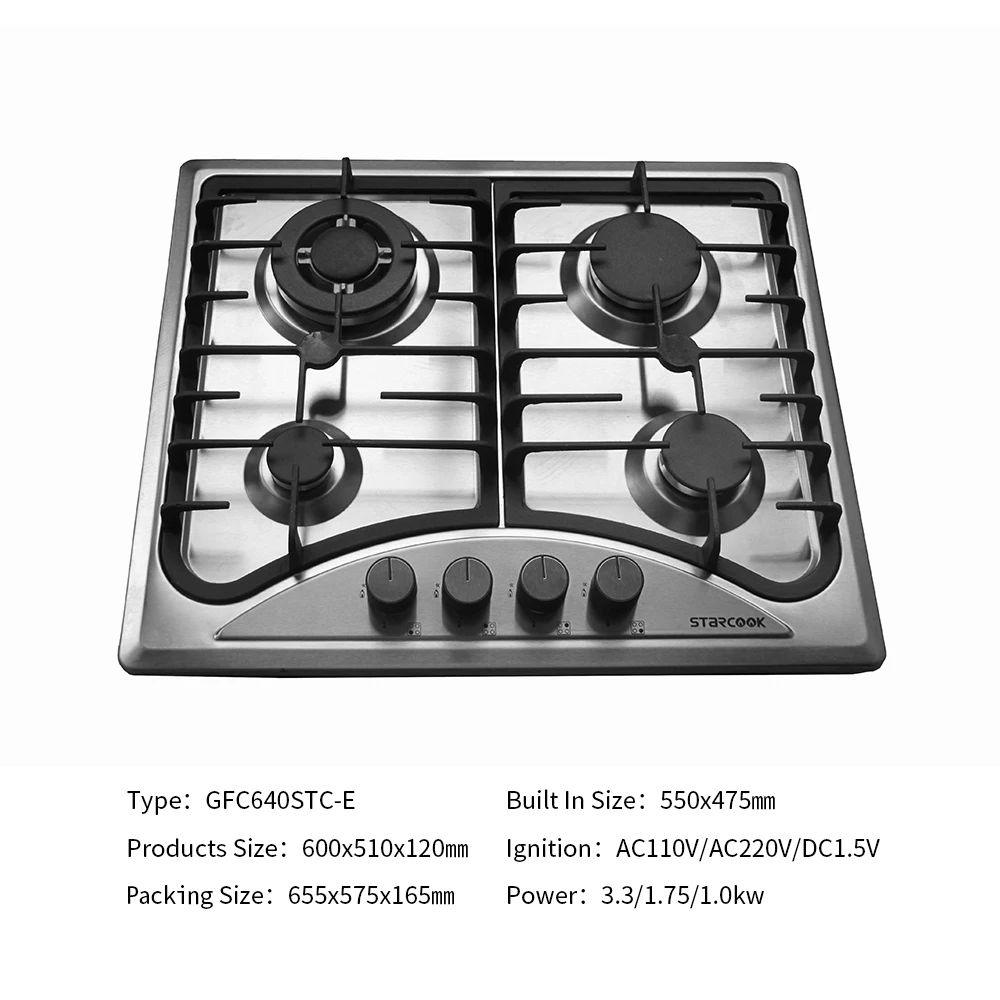 Home Appliance Built-in Gas Stove Cast Iron Flame  And High-end Panel