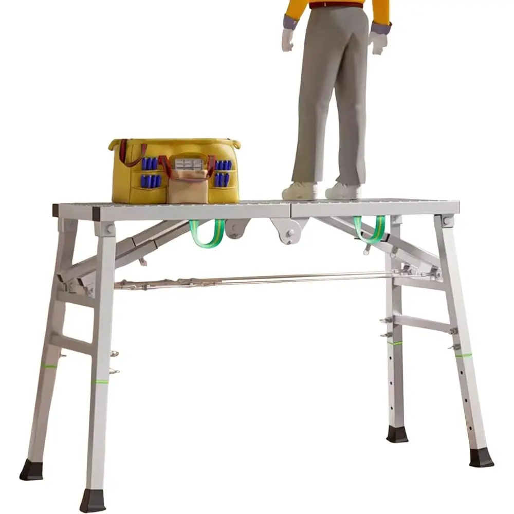 

Регулируемая складная платформа для лестниц — грузоподъемность 400 кг с противоскользящей перфорированной сеткой