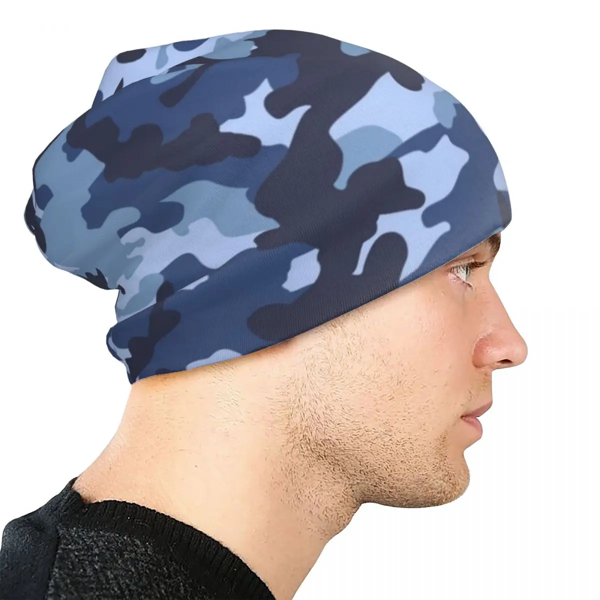 Navy Blue Camouflage Camo Pattern Bonnet Hats Casual Ski Skullies Beanies Hat Militery for Men Women Warm Multifunction Caps