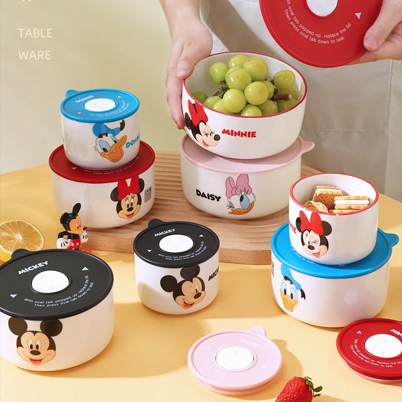 Mickey Bento Box 3 Piece Set Minnie Lunch Box Cartoon Ceramic Lunch Box Fresh Keeping Bowl Microwave Available Christmas Gift