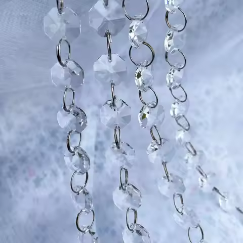 Camal 5M Octagon Beads 14mm With 11mm Silver Ring Hooks Clear Crystal Chandelier Chain Garland For Crystal Beaded DIY Curtain