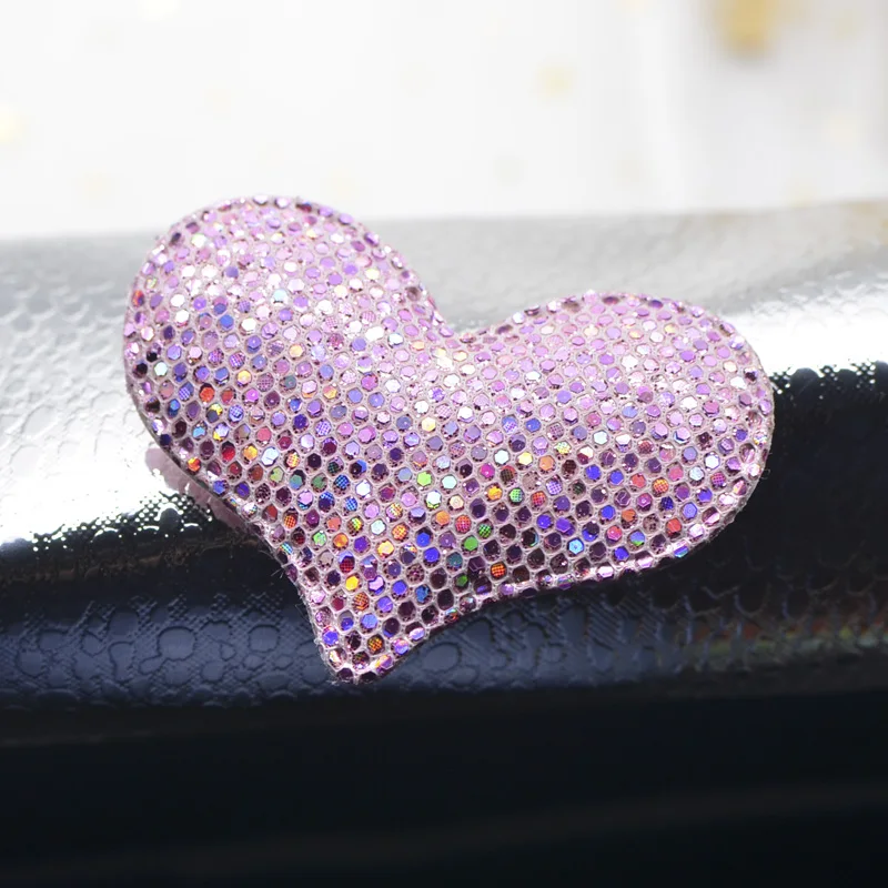 Fashion 12Pcs Glitter Colorful Sequins Padded Patches Heart Applique for DIY Girl Hat Decor Headwear Hair Clips Accessories