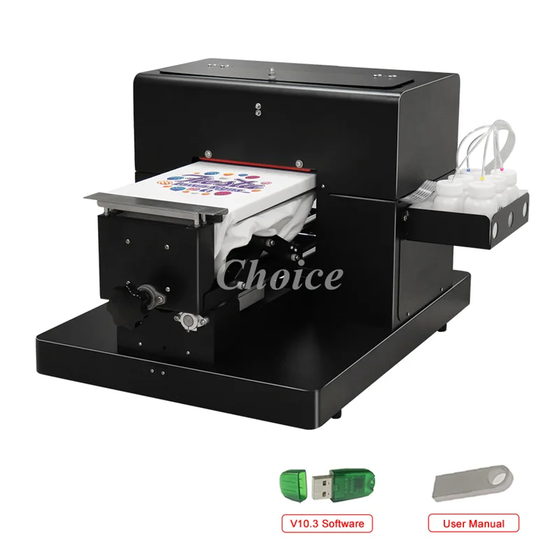 Digital Flatbed T-Shirt Printing Machine, DTG, 6 cores, vestuário, impressora jato de tinta, A4