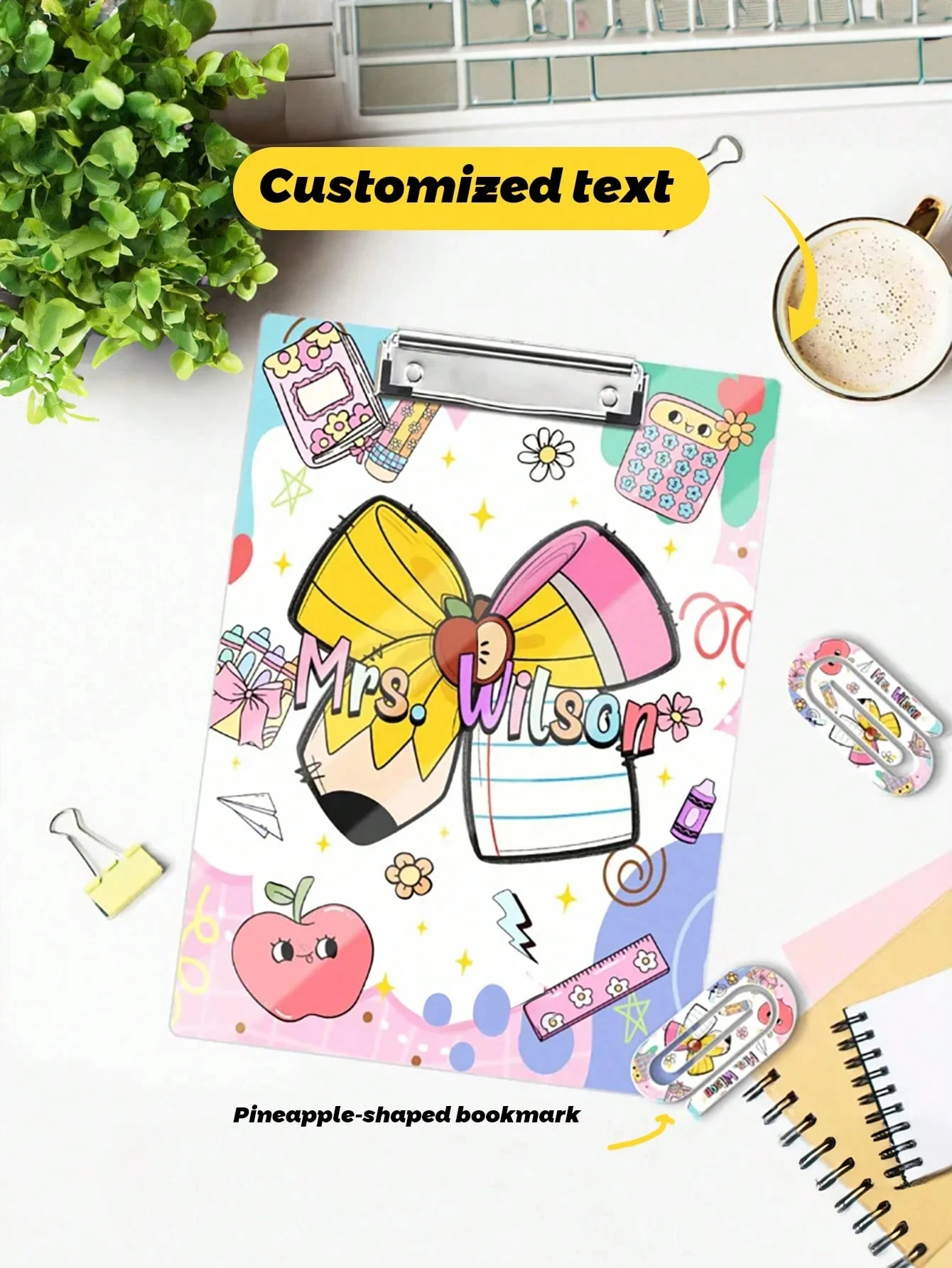 22.3*30.5CM Customized Bow Folder,Teacher Nurse Office File Clipboard,Documents Collection, Personalized Name Special File Board