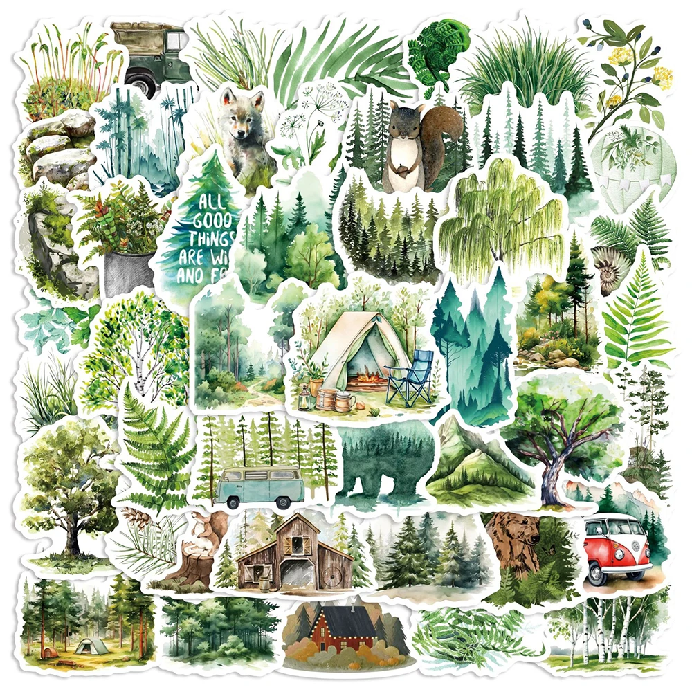 

10/30/50 Green Forest Camping Hiking Stickers Outdoor Landscape Graffiti Sticker Scrapbooking Diary Phone Case Waterproof Decals