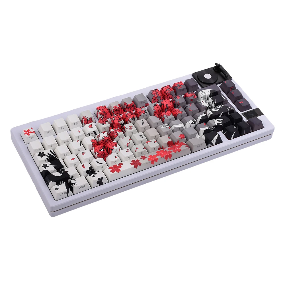Set Keycap Raven Sakura 129 Key, Keycap PBT Dye Sub, Keycap Kustom untuk Keyboard Mekanik 60/75/80/87/98/104/108