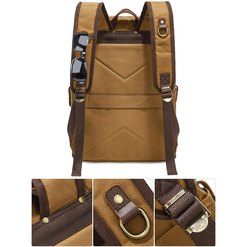 Plecak vintage z płótna z skórzanymi detalami i zapięciem na klamrę, duża torba podróżna na ramię, plecak o dużej pojemności dla mężczyzn.