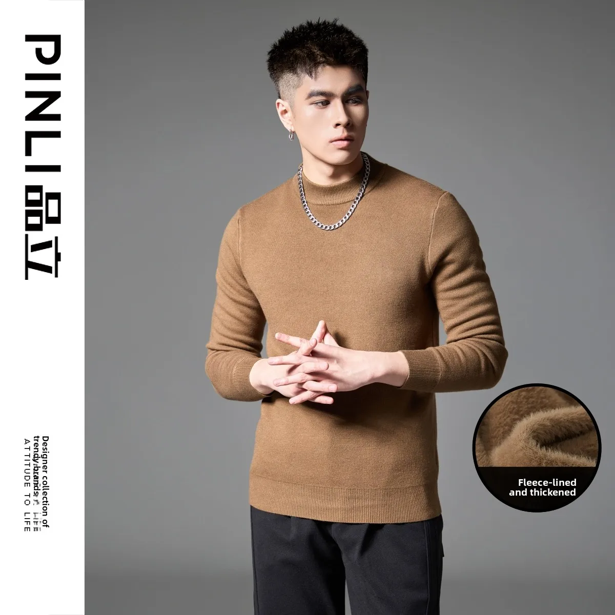 

PINLI Men's Slim Fit High Ne Knitwear Fce Lined Thiened Winter Sweater Trendy Base Layer irt Youth Long Sve Crew ...