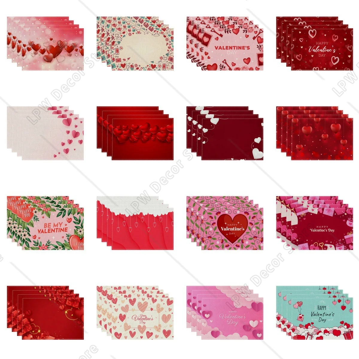 

4/6PCS Red Love Pattern Placemats Linen Snowman Seasonal Winter Table Mat for Party Kitchen Valentine's Day Decoration