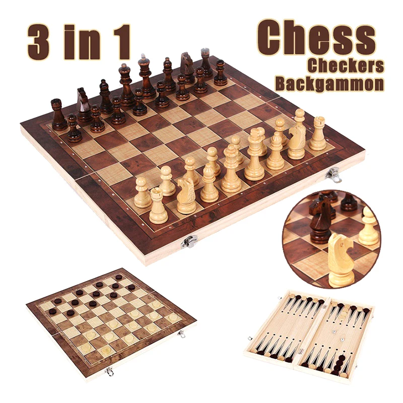 29x29cm 3 In 1 Chess Chekers Backgammon Developing Strategic Thinking Chess Wooden Set Best Gifts Wood Board Game For Boys Girls