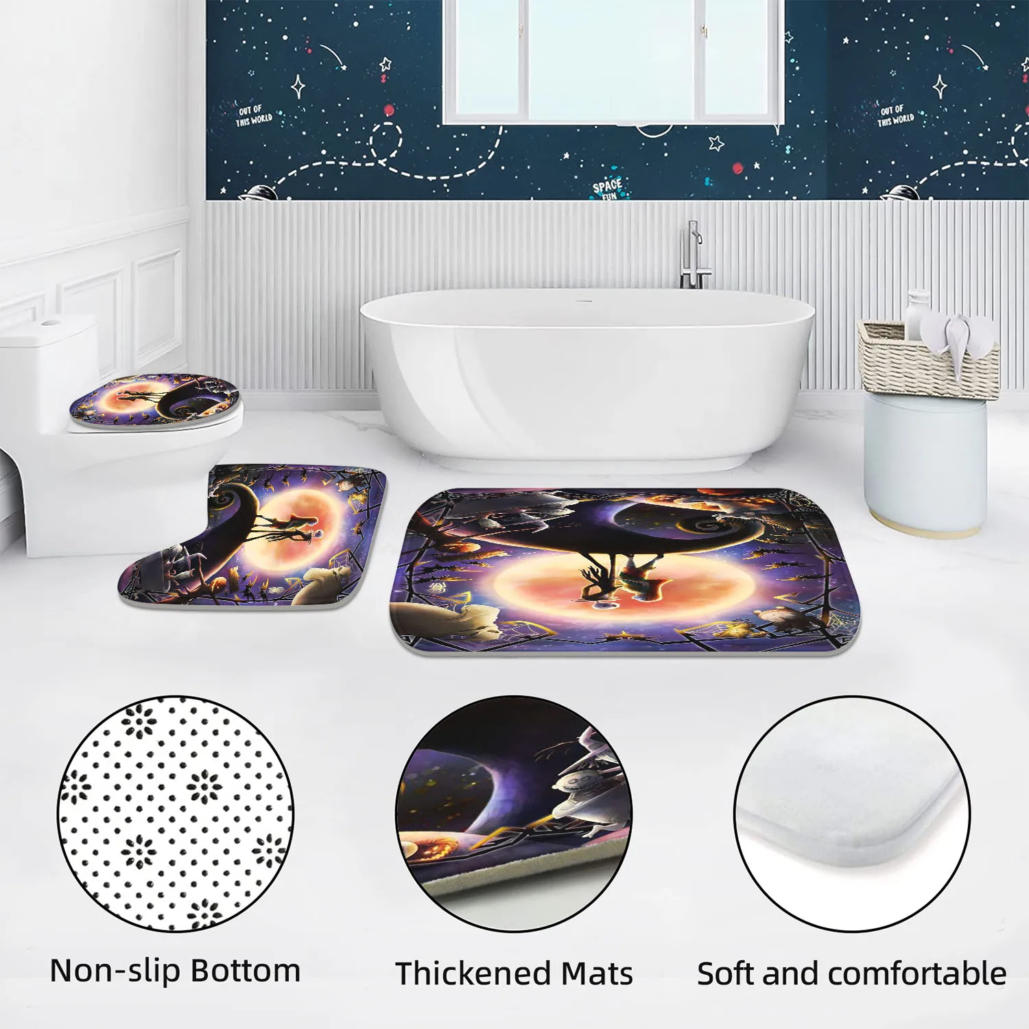 The Nightmare Before Christmas Shower Curtain Bathroom Accessories 4 Piece Set Mats And 100% Polyester Decor Cute Funny home