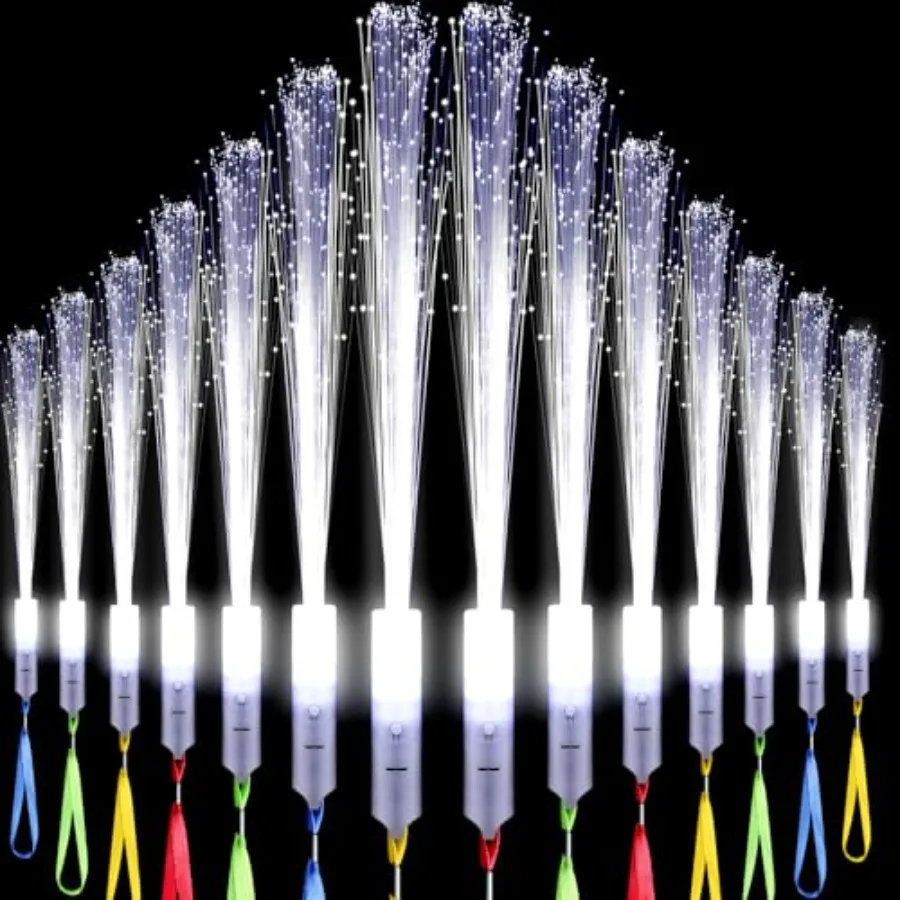 

【New model】100 Pcs White Fiber Optic Wands Bulk Wedding Sparklers Party Favors LED Light Glow Sticks with 3 Modes Long Flashing