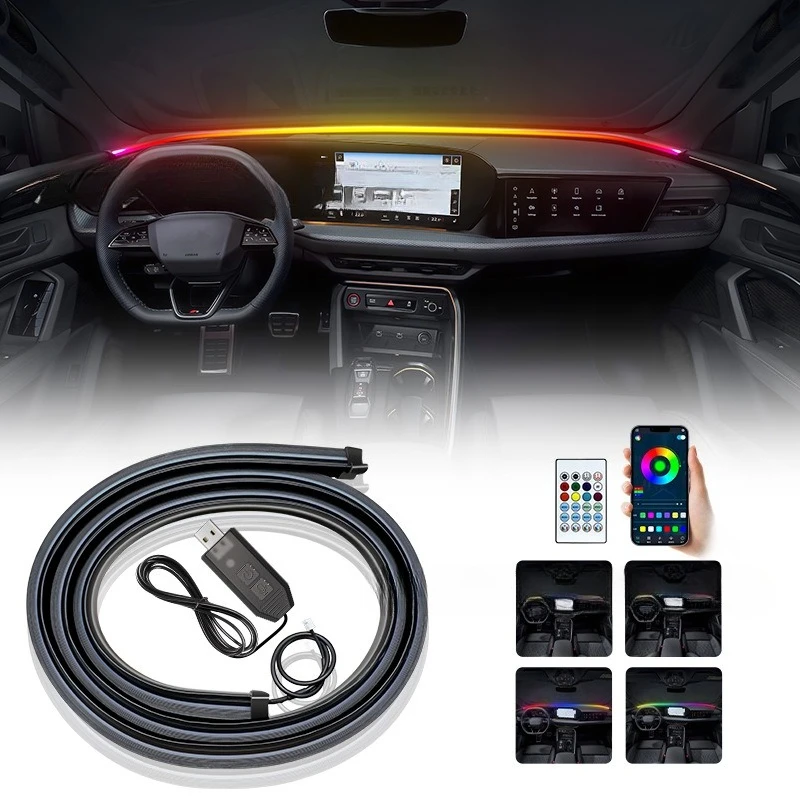 New Colorful Front Soundproofing Strip Atmosphere Light Wireless App Control Modified Light Automotive Decorative Light Strip