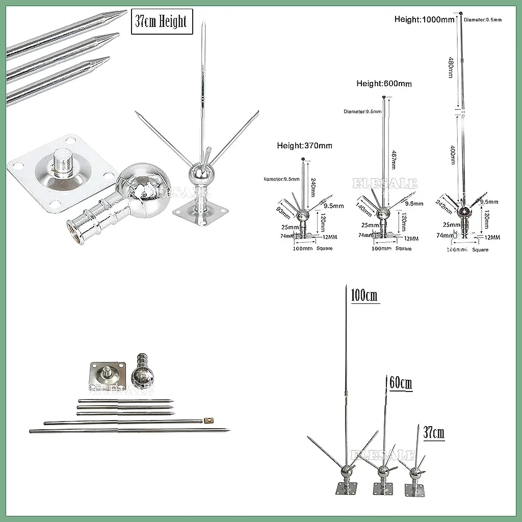 37CM Three-Pole Brass Lightning Rod, Detachable Copper Lightning Protection Equipment for House/Tower Safety