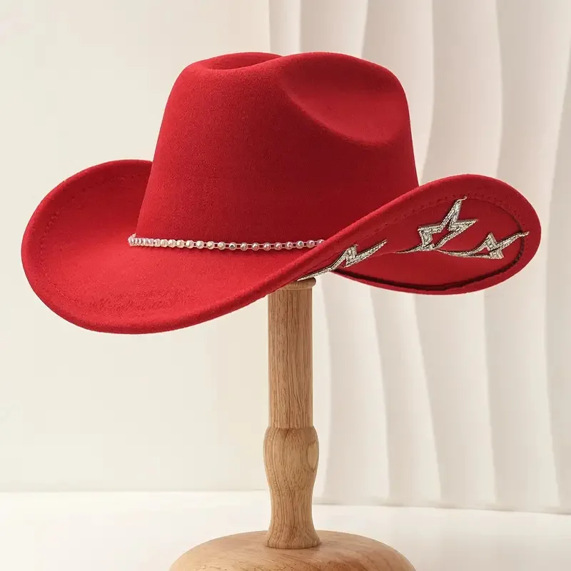 HongLuan Brokatowy Kapelusz Kostiumowy dla Dorosłych i Kapelusze Kowbojskie z Cyrkoniami dla Kobiet, Akcesoria do Cosplay Kowbojki i Kapelusz Kowbojski