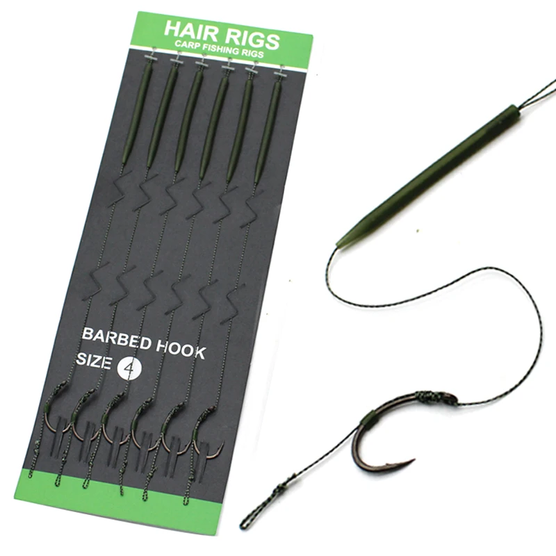 Carp Fishing Accessories Hair Rig Fishing Hook 1set Ready Made Tied Boilie Hook with Fishing line Anti Tangle Sleeve