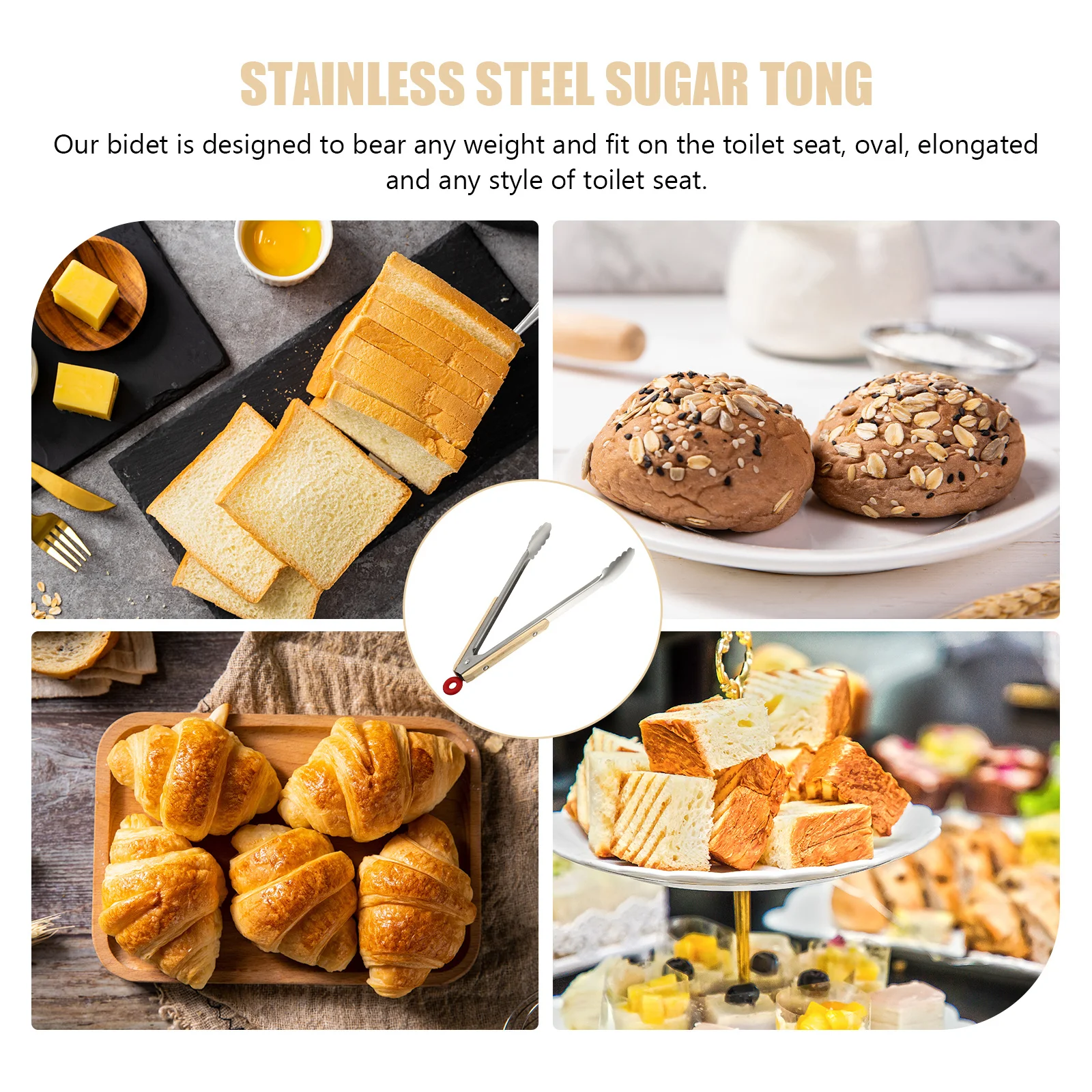 

1pc Wooden Handle Bread Clip Stainless Steel Food Tong Long Handle Anti-Slip Portable Kitchen Tool For Bbq Salad Baking