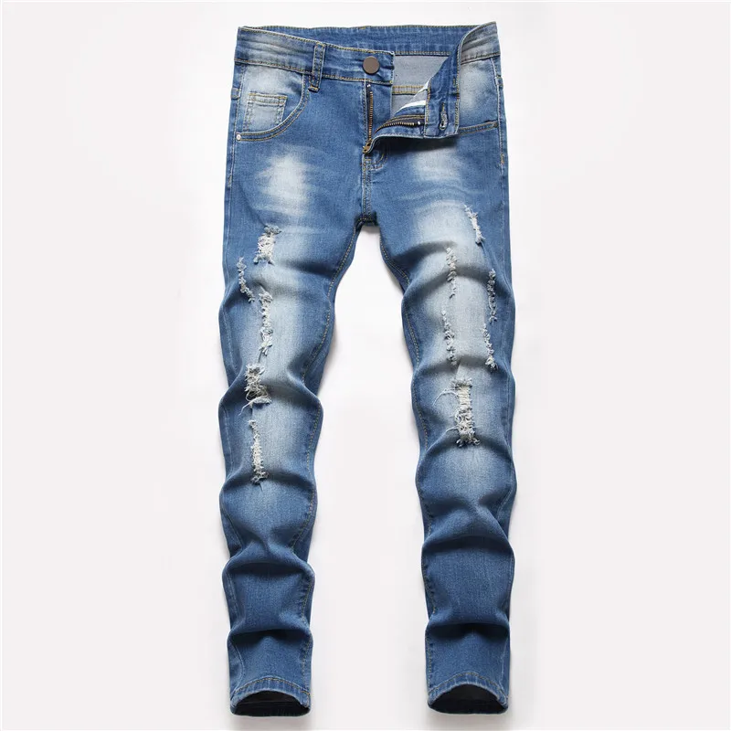 

Hole Jeans Boy Children Straight Pants Washed Distressed Stretch Mid Waist Trousers Big Kids Streetwear 2025 Ripped Denims