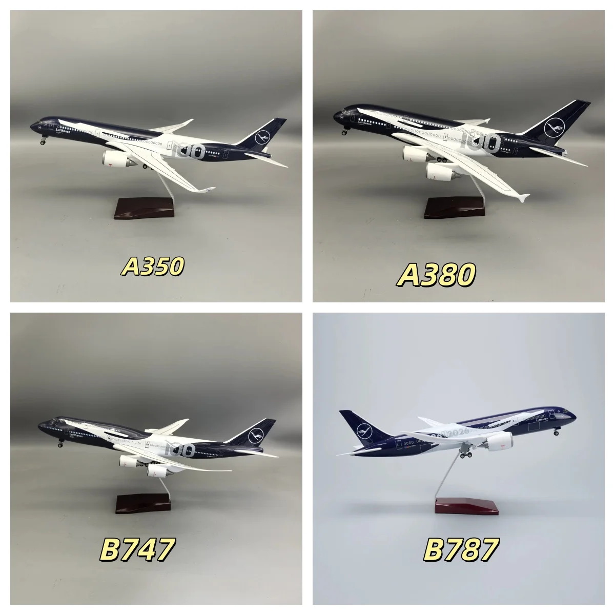 47CM Modellflugzeuge A350 Lufthansa Deutsche 100-Jahre-Jubiläums-Serie A380 B747-8 B787 Miniatur-Flugzeugmodelle Druckguss-Modellbausätze aus Harz