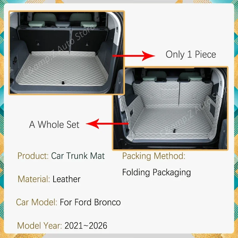 Car Rear Trunk Mat For Ford Bronco U725 2021 2022 2023 2024 2025 2026 Leather Cover Cargo Liner Rug Boot Carpet Auto Accessories