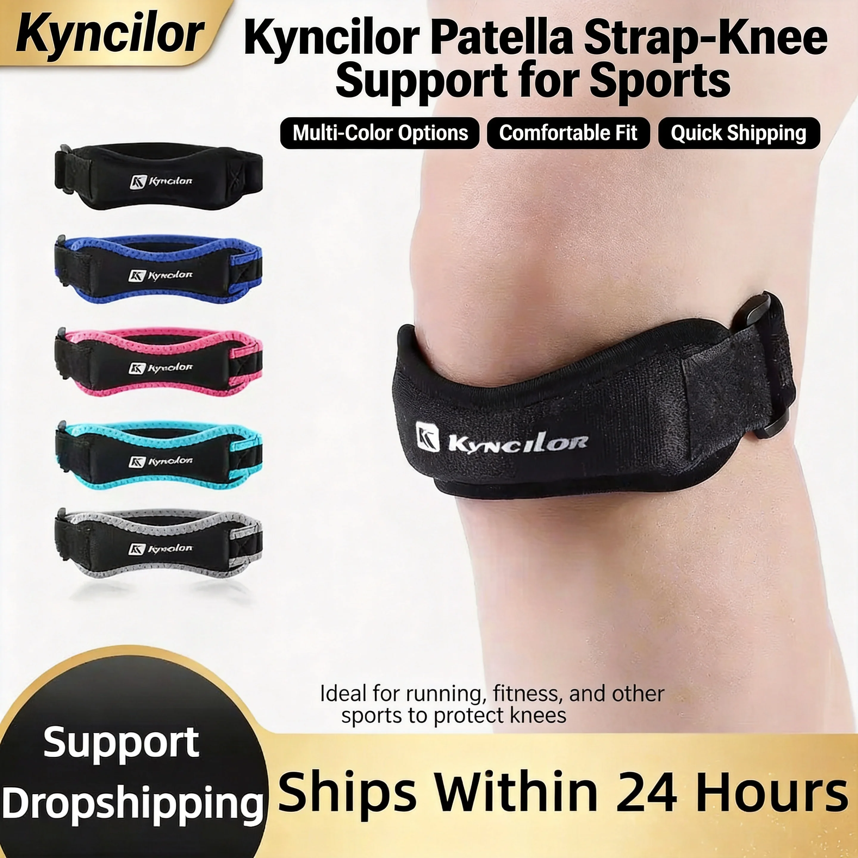1 Piece Knee Patellar Tendon Support Strap, Adjustable Shock Absorption Compression Knee Pad Brace for Basketball Running