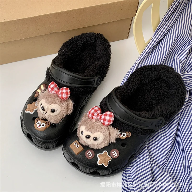 Disney autumn and winter Shirley Mei cute warm home women's shoes cartoon non-slip removable insole plush cotton slippers