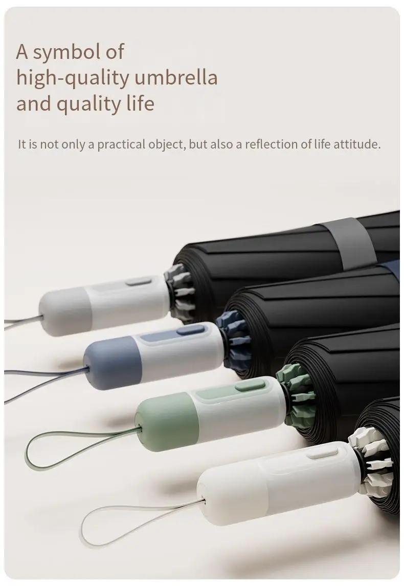 10-Rib Automatic Inverted Business Folding Umbrella, Black Glue Coated UV Protection Sun & Rain Dual Use