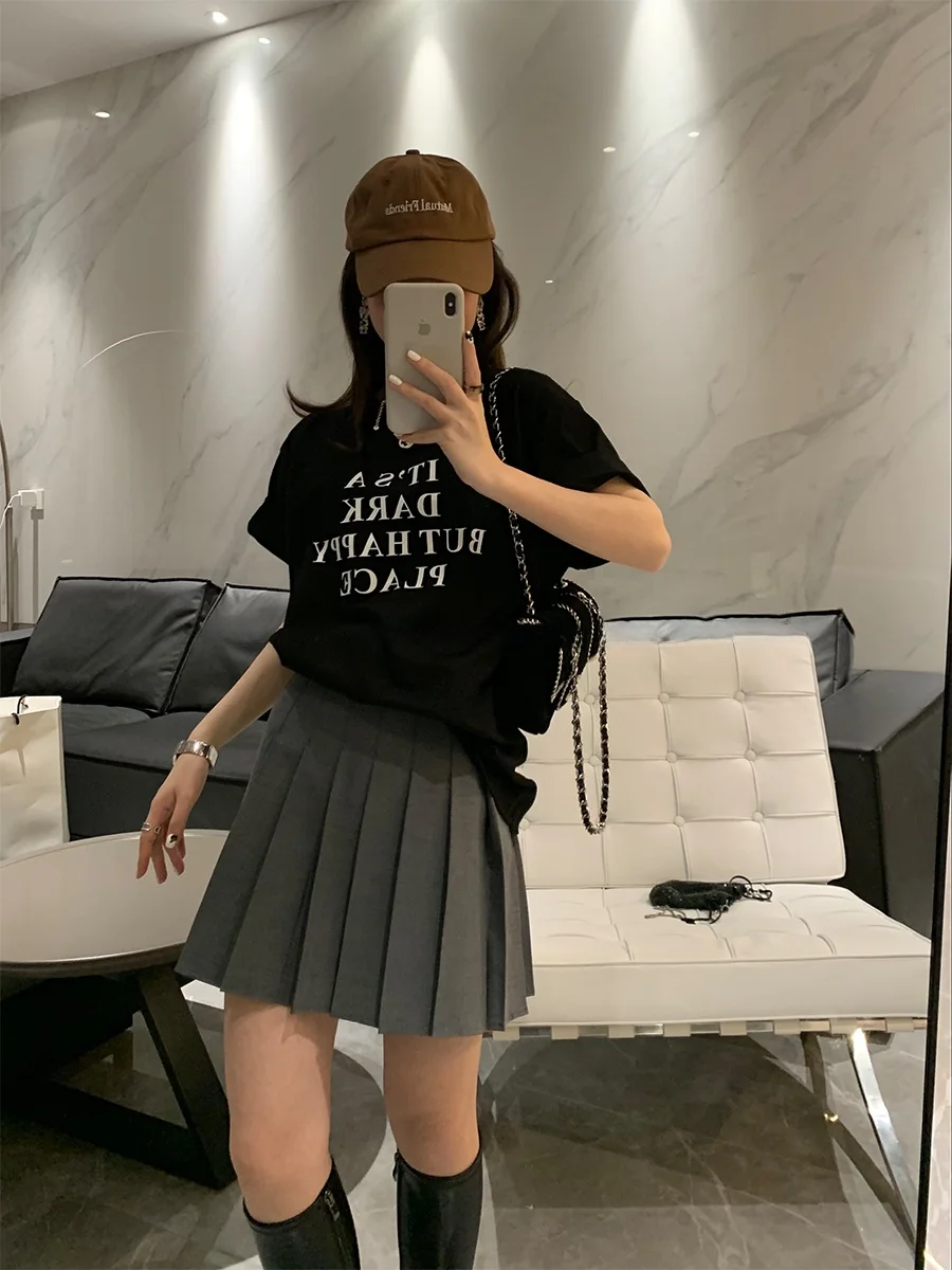 

Bling Bubble Basic A-Line High Waist Pleated Skirt Bla ey College Sle f-length Spring Summer New Arrival