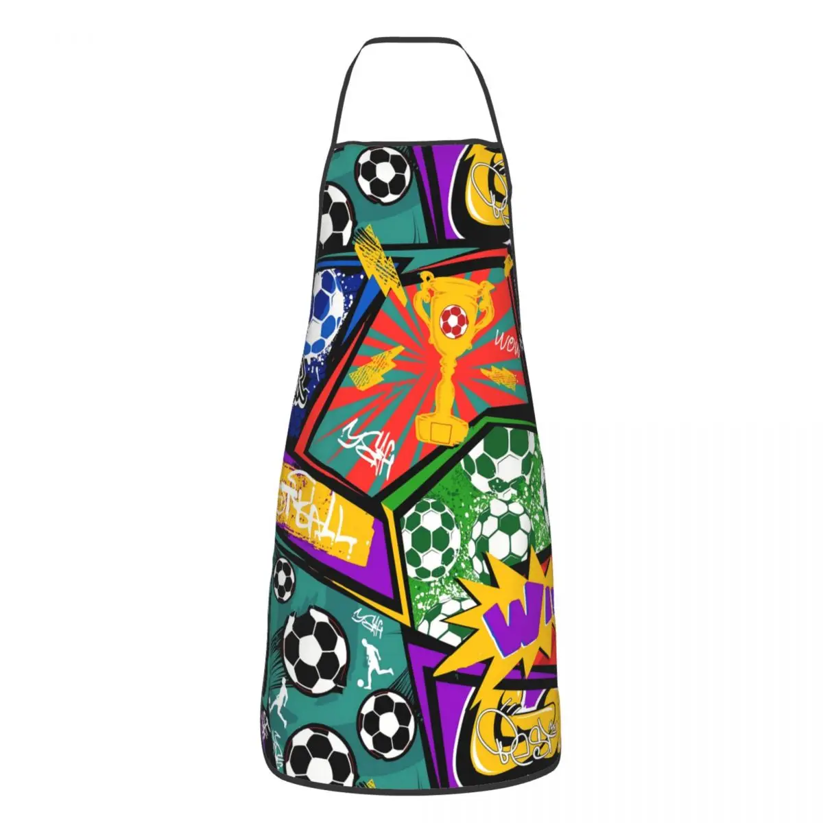 Funny Football Pattern With Soccer Ball Comics Style Cooking Master Bib Aprons Unisex Kitchen Chef Graffiti Art Pattern Tablier