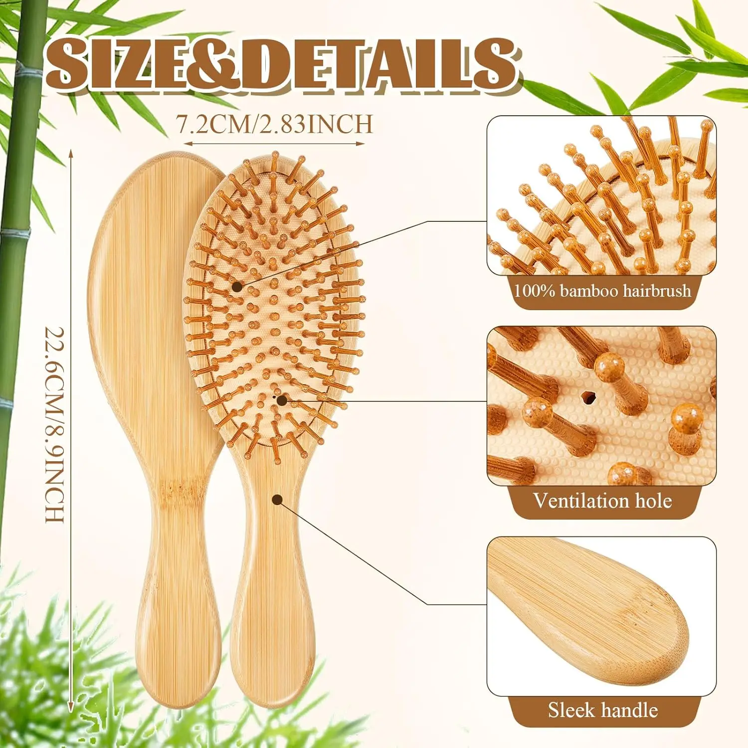 14/10 Pc Bamboo Hair Brushes Bulk, Wooden Paddle Detangling Brush, Scalp Massage and Anti-Static Hairbrushes, DIY Engraving Gift