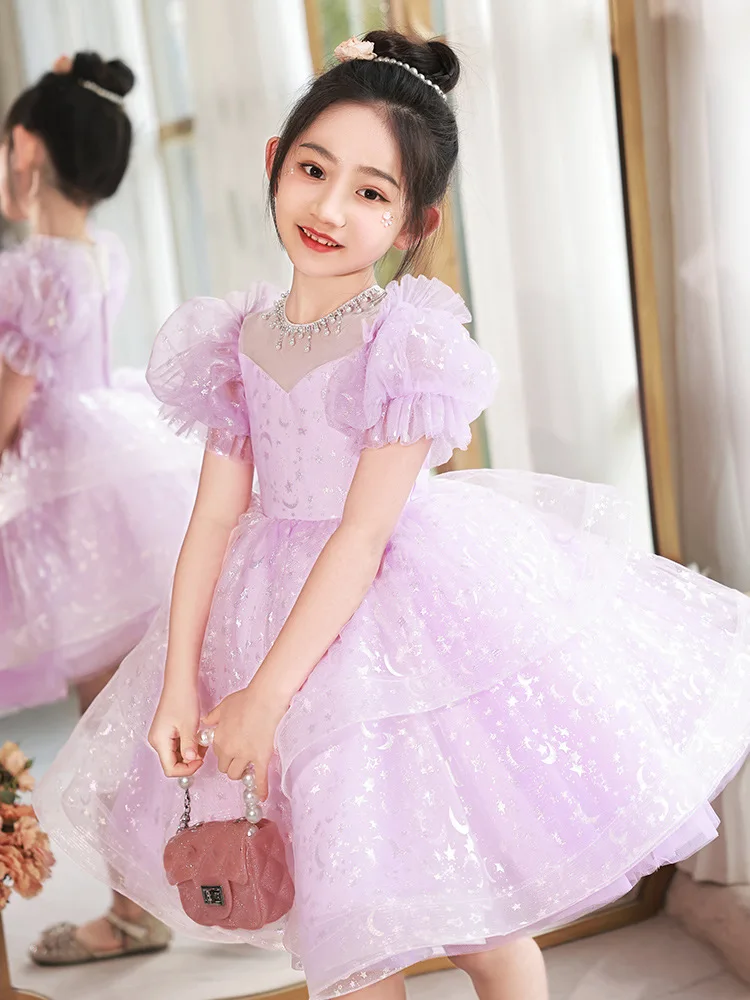 2024 Teenmiro Princess Party Dress for Children Infants Pink Purple Sequins Beading Ball Gown Kids Weddings Flower Girl Dresses