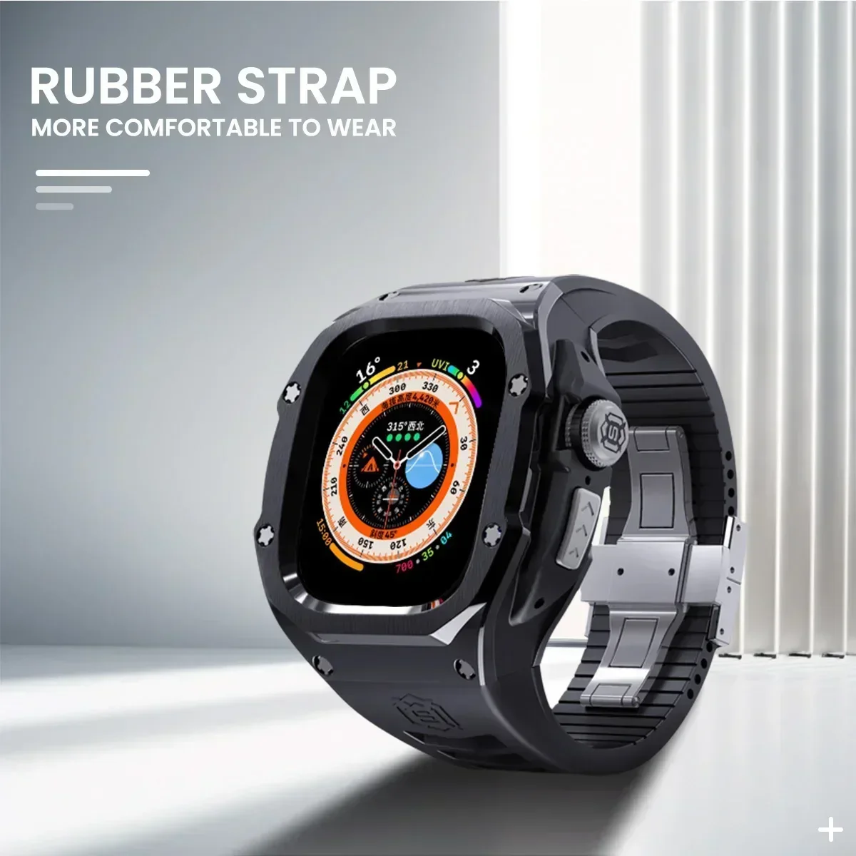 Luxuriöses Modifikationsset für Apple Watch Ultra 2 49 mm, Edelstahlgehäuse für IWatch 9 8 7 6 45 mm 44 mm Sportarmband-Ersatz – Detail 1