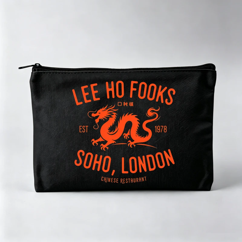 Women's Dragon Graphic Makeup Bag with Typography Print, Vintage Style Cosmetic Pouch for Daily Use