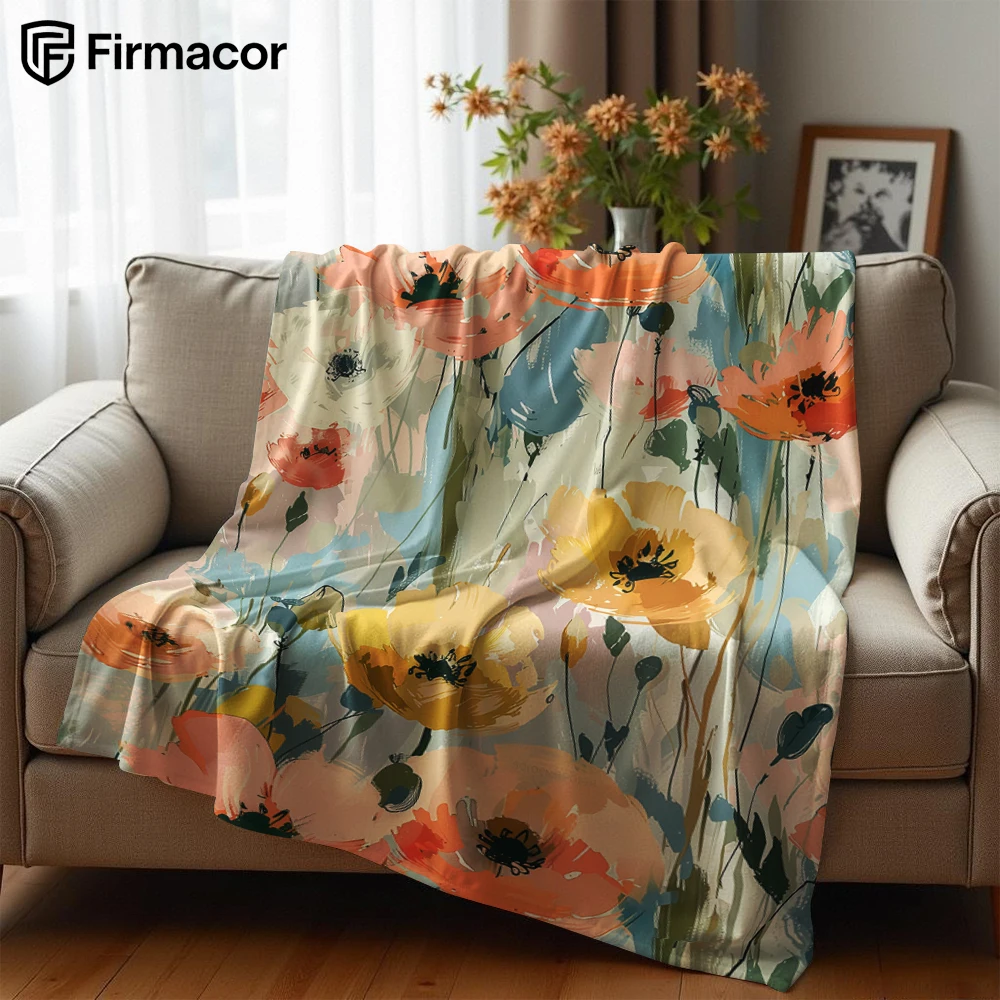Warm Poppy Field Ultra Soft Sherpa Fleece Blanket Fluffy Warm Halloween Cozy Throw for Sofa Couch Bedroom Gift All season
