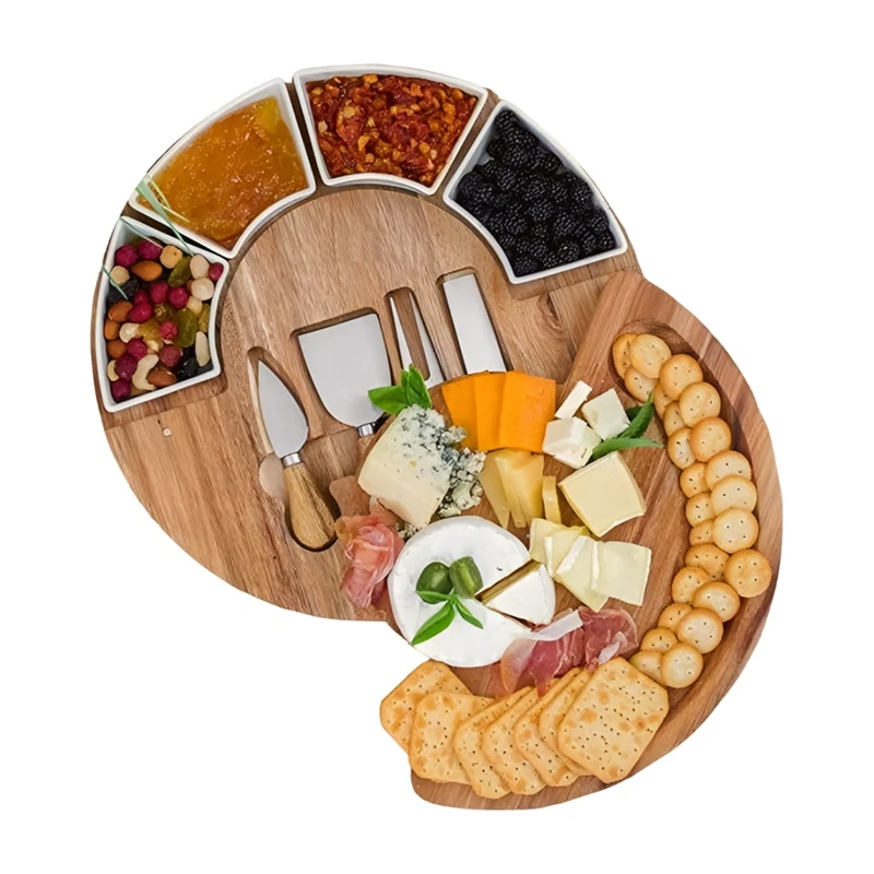 

Мясное блюдо, набор досок для сыра из дуба, с ножом и чашей, идеально подходит для подарка на новоселье.
