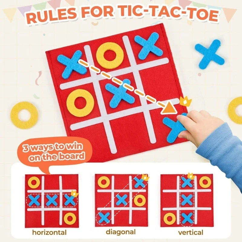 مجموعة ألعاب لوحة TicTacToe من القماش غير المنسوج مع اختلافات متعددة في القواعد لعبة تعليمية للأطفال لحل مشكلات 15UB