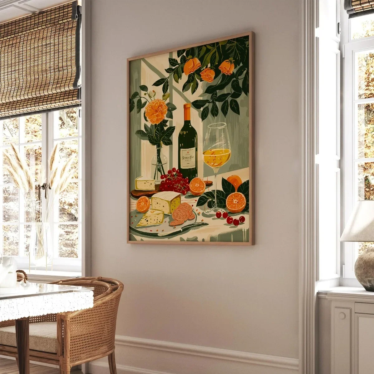 خمر طاولة طعام البحر الأبيض المتوسط الغذاء التوضيح قماش طباعة ملصق لغرفة المعيشة المطبخ ديكور المنزل المشارك غير المؤطرة #5