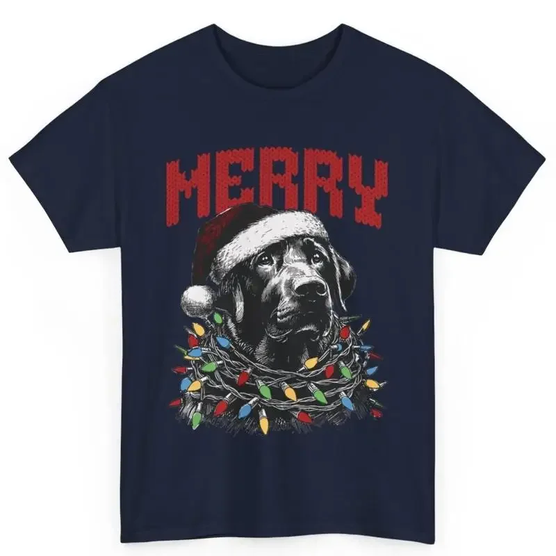 Merry Christmas Labrador Retriever Wrapped Lights Dog Lover T Shirt