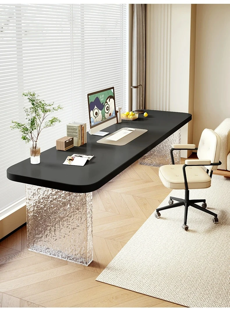 Factory Direct 2026 Solid Bamboo & Ash Wood Computer Desk Contemporary White Cream Style Stone Pattern Double Long Office Furnit