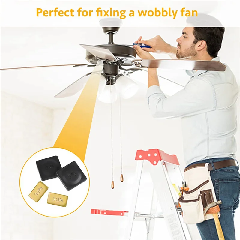 16 Sets Ceiling Fan Blade Balancing Kit Metal Self-Adhesive Gold 3G Weight, Metal Self-Adhesive Black 5G Weight-ABQU