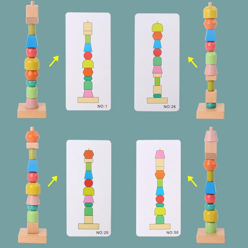 25 cards and 10 large beads of different shapes to exercise children's hands-on and color recognition abilities