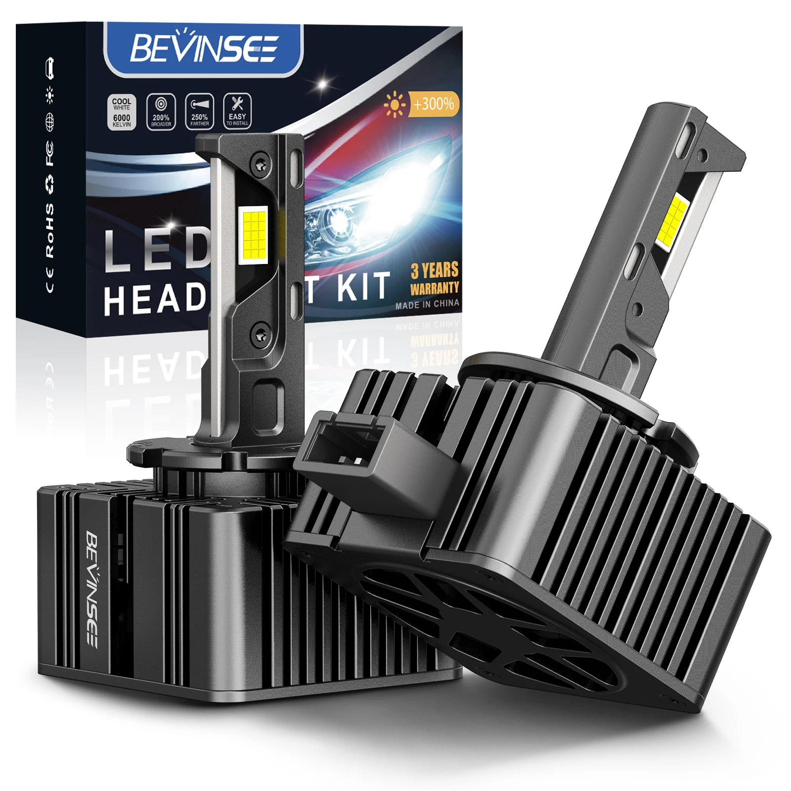 BEVINSEE D1S LED Lights CANBUS D3S D1R D2S D2R D5S HID Xenon Replacement Kit 80W 8000LM Super Bright Two-sided Chip Auto Bulb