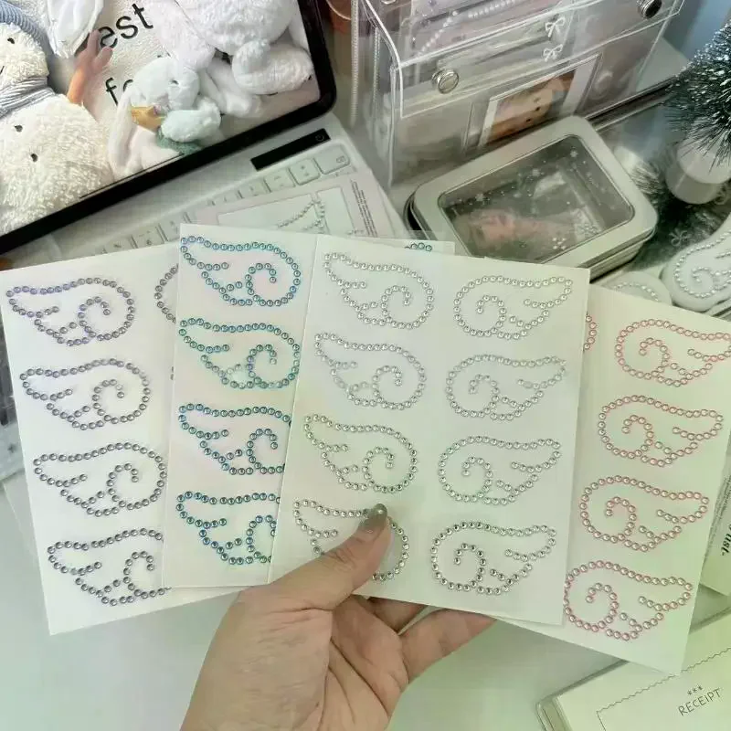 1/5 Sheets Self Adhesive Jewelry Crafts Sparkly Rhinestone Decals 3D Acrylic Angel Wings Crystal Stickers DIY Decor Gifts