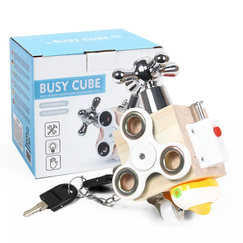 Busy Cube Busy Block Montessori ปลดล็อคของเล่น Essential การศึกษา Sensory Board สําหรับเด็กวัยหัดเดิน Busyboard Intelligence การศึกษา