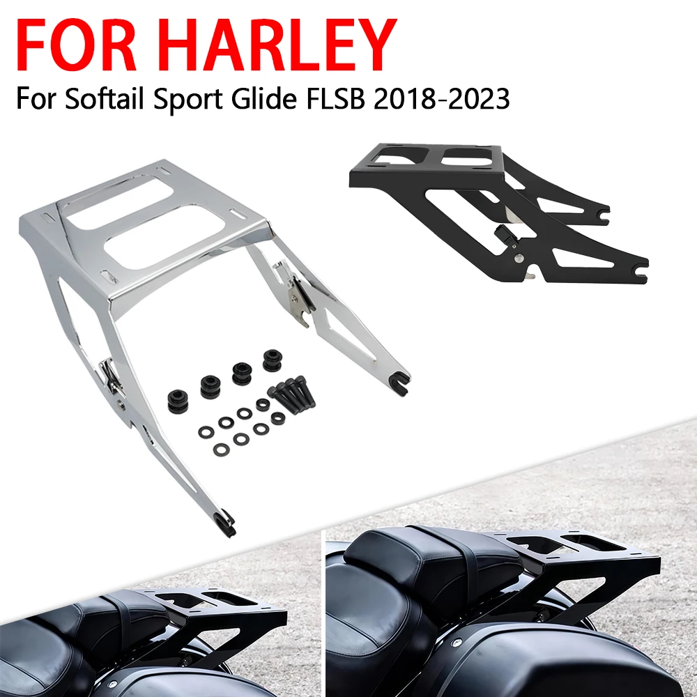 

Gloss Black & Chrome Two Up Mount Luggage Rack Rear Cargo Storage Rack Accessories For Harley Softail Sport Glide FLSB 2018-2023