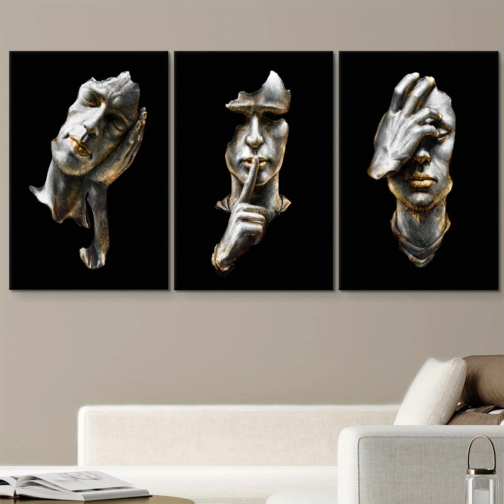3PC, Modern art abstract facial sculpture canvas decorative painting Nordic style home living room entrance wall decoration retr